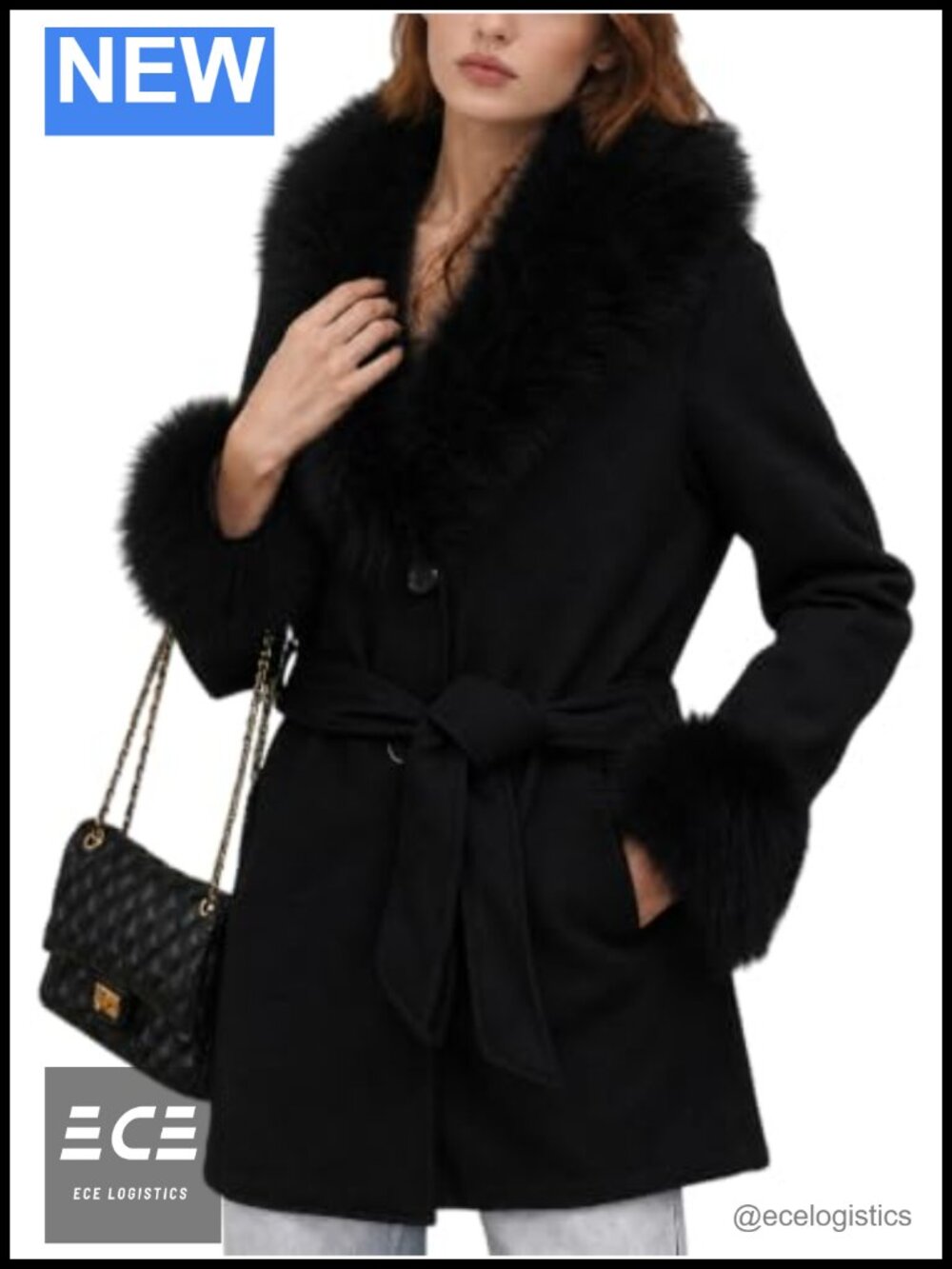 Women's Mid Long Pea Coat Faux Fur Lined Trench Overcoat